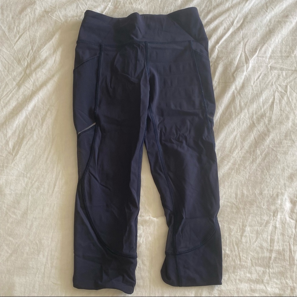 Cropped Navy Lululemon Mesh Leggings